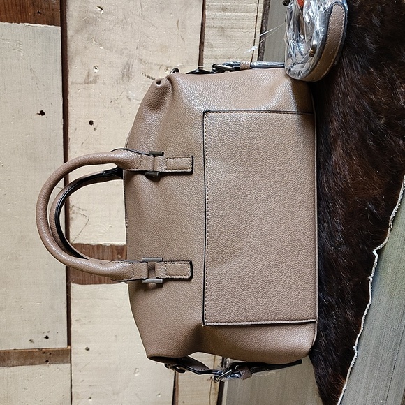 Montana West satchel crossbody bag beige zip lop double handle PU leather pocket - Picture 4 of 8